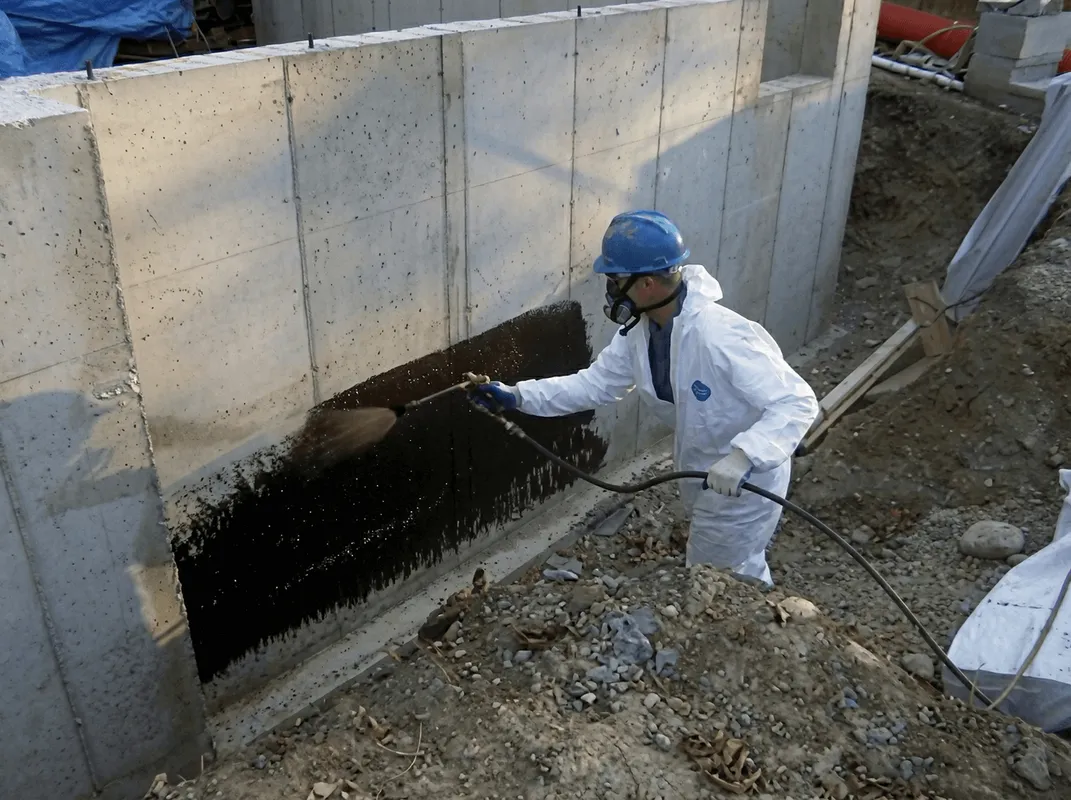 Professional waterproofing the exterior walls of the basement in Reno, NV